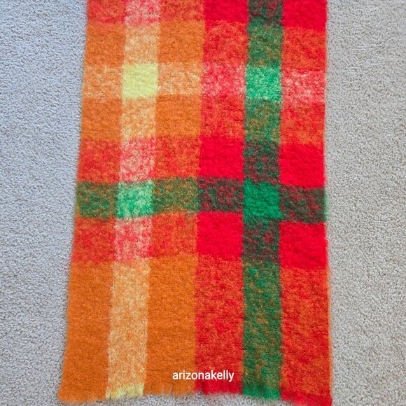 Vibrant Mohair/Wool Scarf Red Green Orange Yellow - Picture 2 of 10